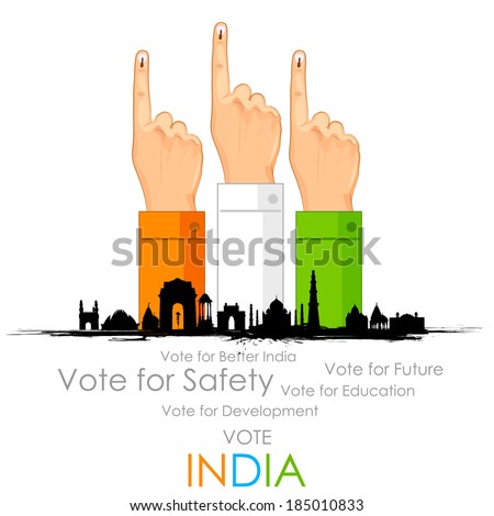 illustration of hand with voting sign of India
