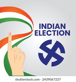 illustration of hand with voting sign of India.Electronic Voting Machine in India.