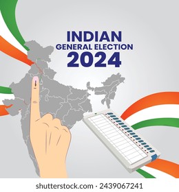 illustration of hand with voting sign of India.Electronic Voting Machine in India.