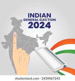 illustration of hand with voting sign of India.Electronic Voting Machine in India.