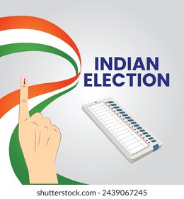 illustration of hand with voting sign of India.Electronic Voting Machine in India.