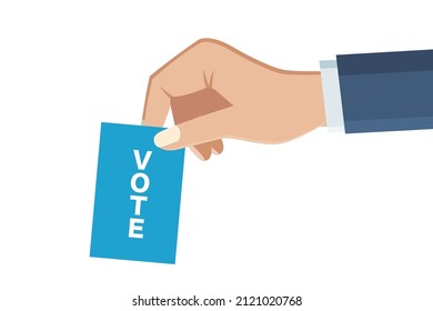 Illustration of a hand voting with a voting ticket. Election image. White background