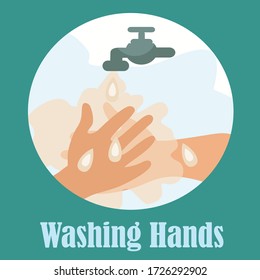 
illustration of hand washing. hand illustrations and water faucets, in cartoon style. Covid-19 prevention theme