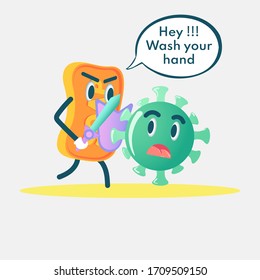 Illustration of hand washing to teach us clean and healthy lifestyle.