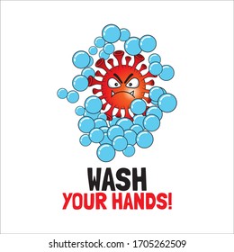 illustration of hand washing warning to fight covid corona-19 virus. COVID-19 is an infectious disease caused by the newly discovered corona virus and spread throughout the world