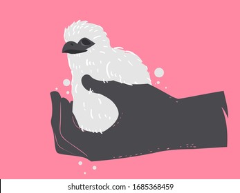 Illustration of a Hand Wearing Gloves Holding a Birds of Prey Chick He is Stealing
