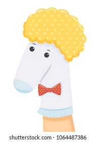 Illustration of a Hand Wearing a Sock Puppet with Yellow Polka Dot Hair and a Red Ribbon