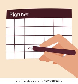 illustration of hand and white planer with space for text. In your design
