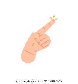 illustration of a hand whose index finger is hit by a thorn. pain due to pricked finger. sick, incident, trouble. flat cartoon. element design