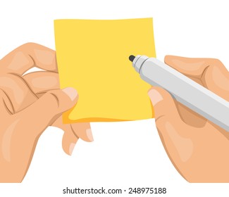 Illustration of a Hand Writing on a Sticky Note