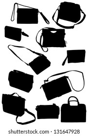 Illustration with handbag silhouettes isolated on white background