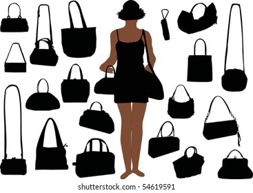 illustration with handbag silhouettes isolated on white background