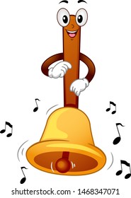 Illustration of a Handbell Mascot Ringing with Music Notes Around