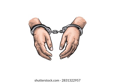 Illustration of handcuffed hands, handdrawn
