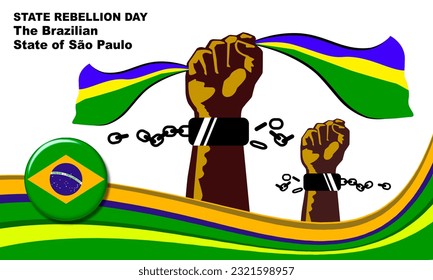 illustration of handcuffed hands holding a brazil flag and brazil pattern flag frame. commemorate State Rebellion Day in São Paulo on July 9
