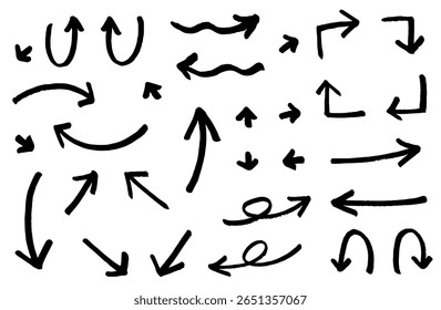 Ilustración de una flecha dibujada a mano. Vector negro que se puede utilizar como un puntero direccional.