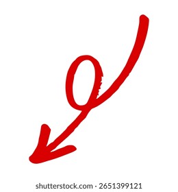 Illustration of a hand-drawn arrow. Red vector that can be used as a directional pointer.
