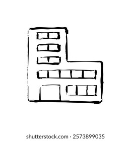 Illustration of a hand-drawn building with a touch of brush