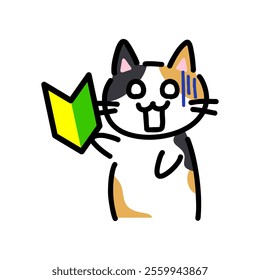 Illustration of a hand-drawn cat in shock with a beginner's mark.