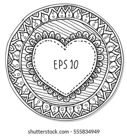 Illustration of Hand-Drawn Doodles Heart label frames on isolated white backgrounds