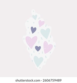 Illustration with hand-drawn hearts in a pastel colors, can be used as an icon, sticker, for the design of cards, prints, and more.