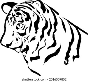 Illustration of a hand-drawn monochrome tiger of a writing brush