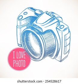 illustration of hand-drawn photo camera. vector illustration