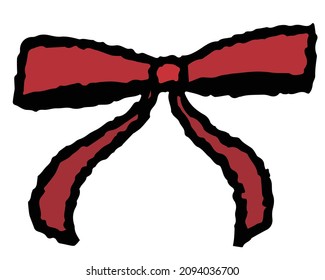 Illustration of a hand-drawn red ribbon. Vector illustration on white background.