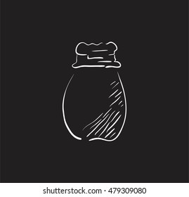 Illustration of hand-drawn salt shaker on black background.