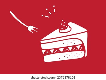 Ilustración de la tarta corta a mano con estilo de corte