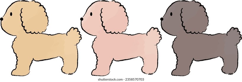 Illustration of a hand-drawn simple cute toy poodle sideways