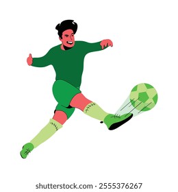 Illustration of a hand-drawn style of a boy athlete kicking a soccer ball