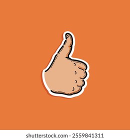 An illustration of a hand-drawn thumbs-up gesture on an orange background, symbolizing positivity, encouragement, and approval. This simple design is suitable for promotions, positive messages.