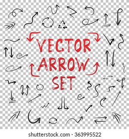 Illustration of Handdrawn Vector Handmade Arrow Set Isolated on Transparent PS Style Background. Watercolor Ink Hand Made Style Arrow Set