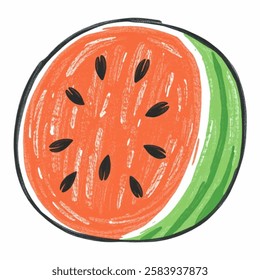 Illustration of a HandDrawn Watermelon for Summer and FruitThemed Designs Perfect for Summer branding, food packaging, seasonal designs