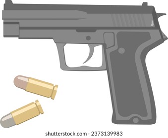 Illustration of handgun and bullets