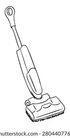Illustration of a handheld vacuum cleaner with a long handle and a wide cleaning head, designed for efficient home cleaning tasks and easy maneuverability