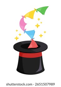 Illustration of a handkerchief popping out of a top hat by magic