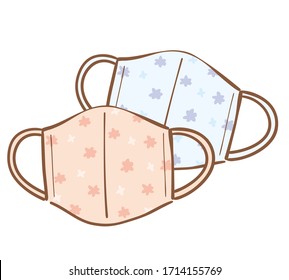 Illustration of handmade cloth face mask. In Japan, handmade products are increasing due to the lack of masks due to the impact of COVID-19.