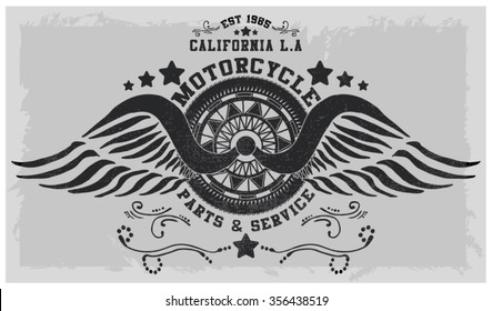 illustration handmade drawing-motorcycle icon and wings