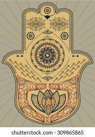 illustration handmade drawing-Vector Indian hand drawn hamsa with ethnic design