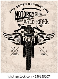 ilustración de motocicleta pintada a mano y afiche vintage gráfico para la impresión