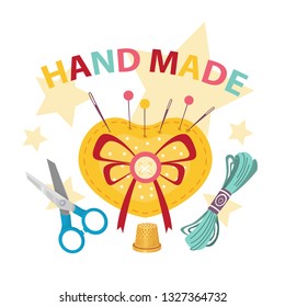 illustration with hand-made inscription and needle case