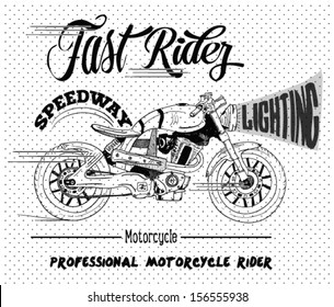 illustration handmade vector design-illustration sketch motorcycle and calligraphic type with t shirt print