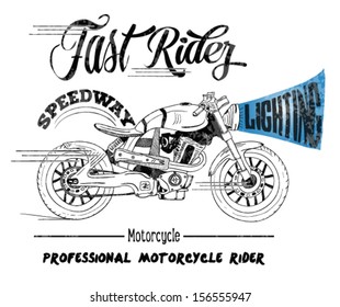 illustration handmade vector design-illustration sketch motorcycle and calligraphic type with t shirt print