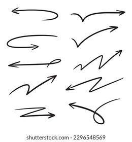Illustration of Handmade Watercolor Doodle Vector Arrows. Arrow Set