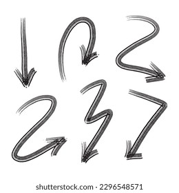 Illustration of Handmade Watercolor Doodle Vector Arrows. Arrow Set