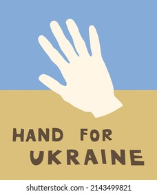 illustration of handprint near hand for ukraine lettering on blue and yellow