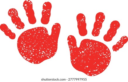 An illustration of a handprint that looks like it was stamped with a seal.