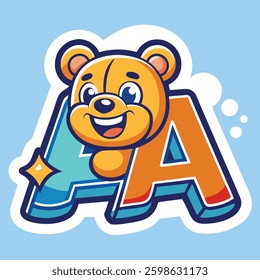 illustration of handrawn icon logo leter a with bear